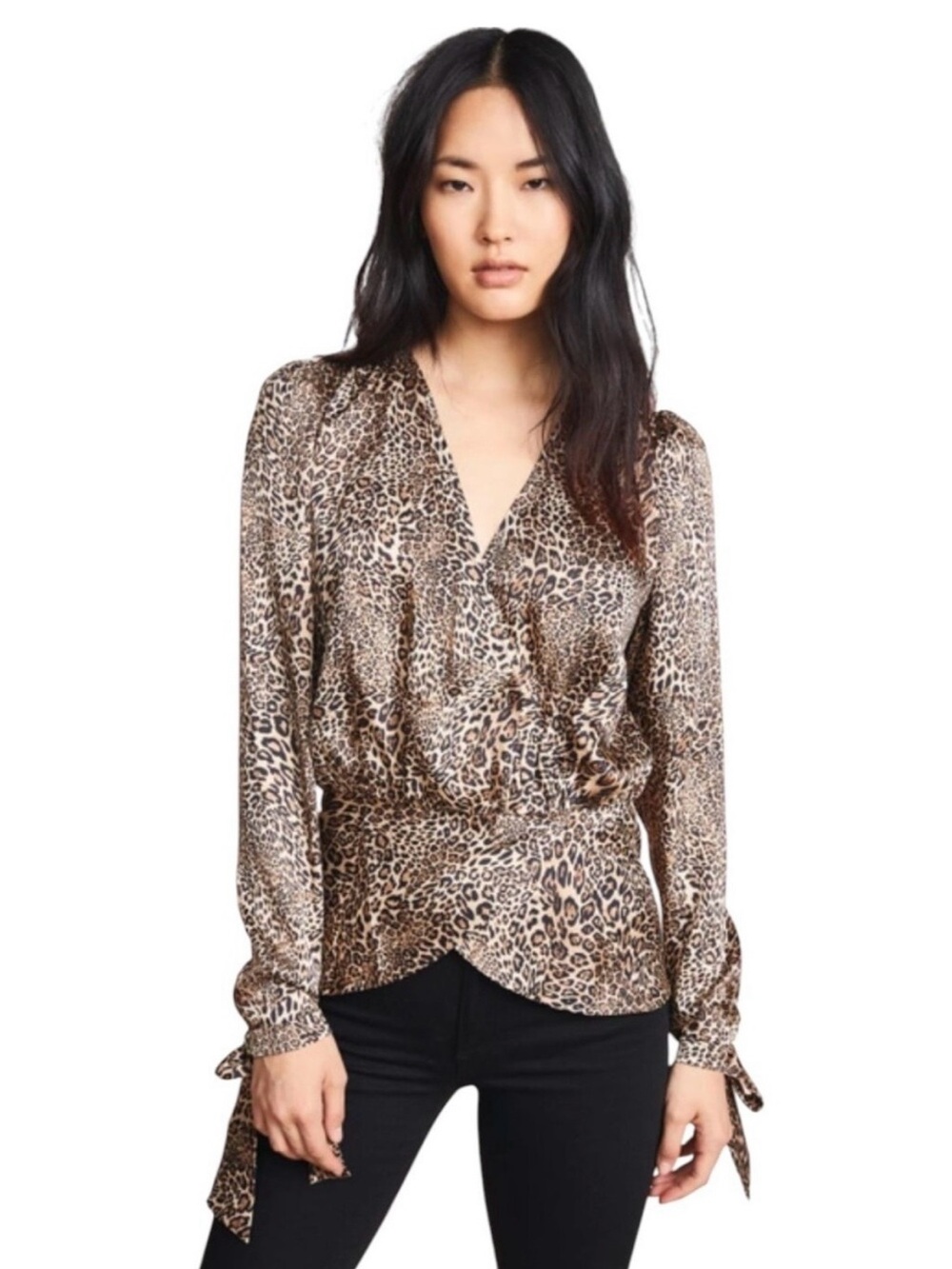 Ronny Kobo Collection Leopard Print Wrap Blouse - Brown/Tan